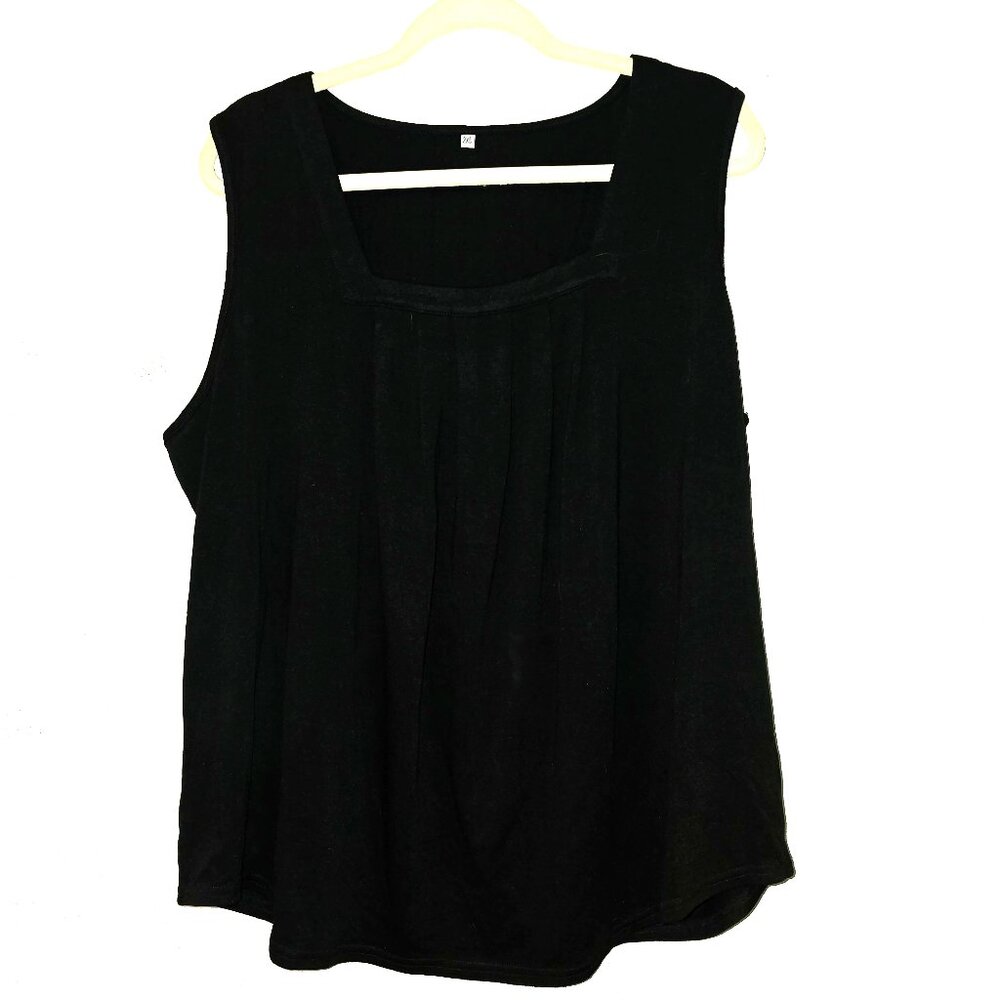 Saloogoe Black Pleated Square Neck Sleeveless Tank Top Size 2XL